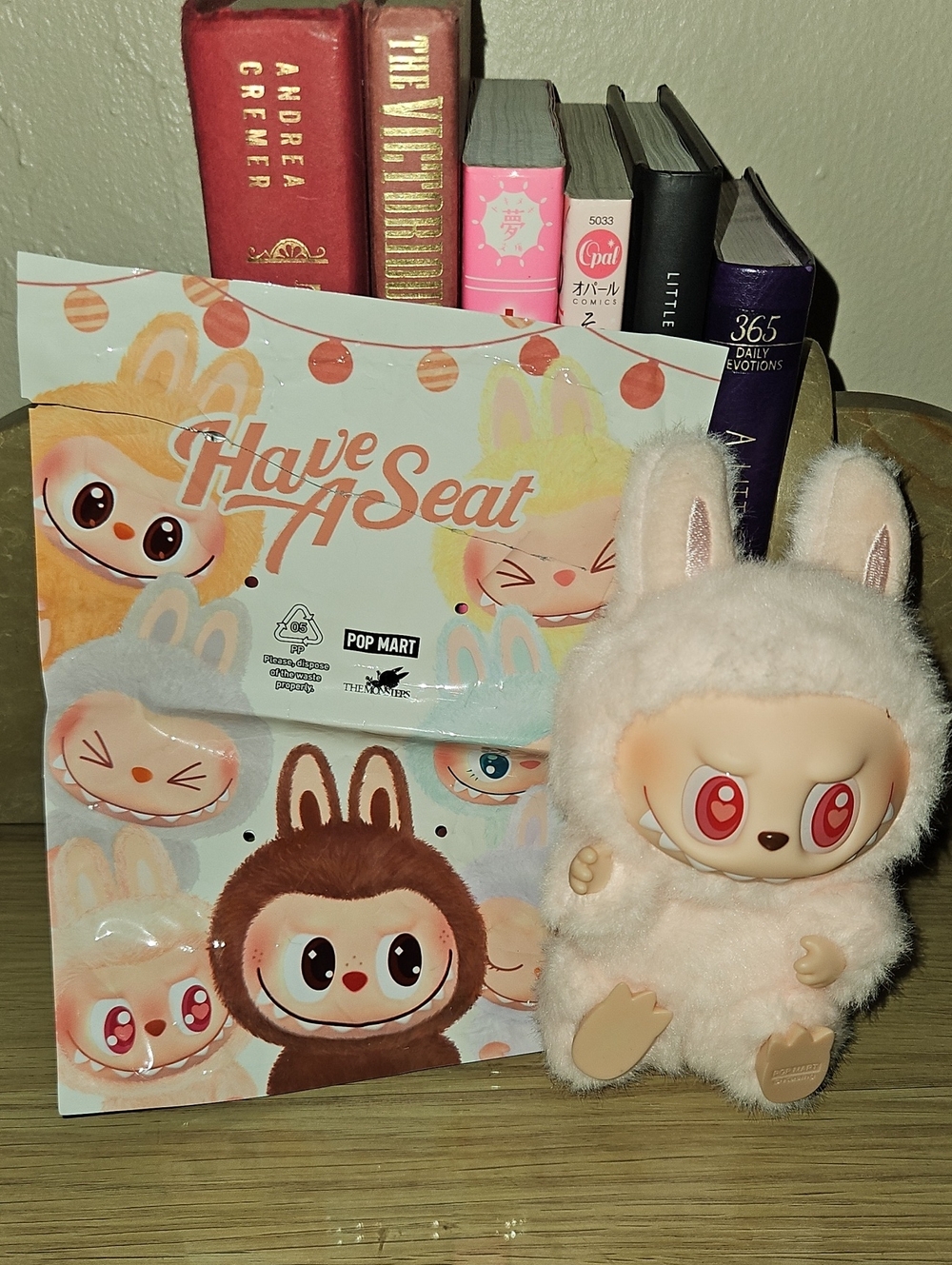 Labubu Plush  Figure – Cream Plush with Pink Eyes